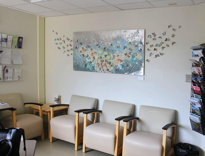 Installation view, Flights of Hope, Penn State Cancer Center, commission by Cara Enteles