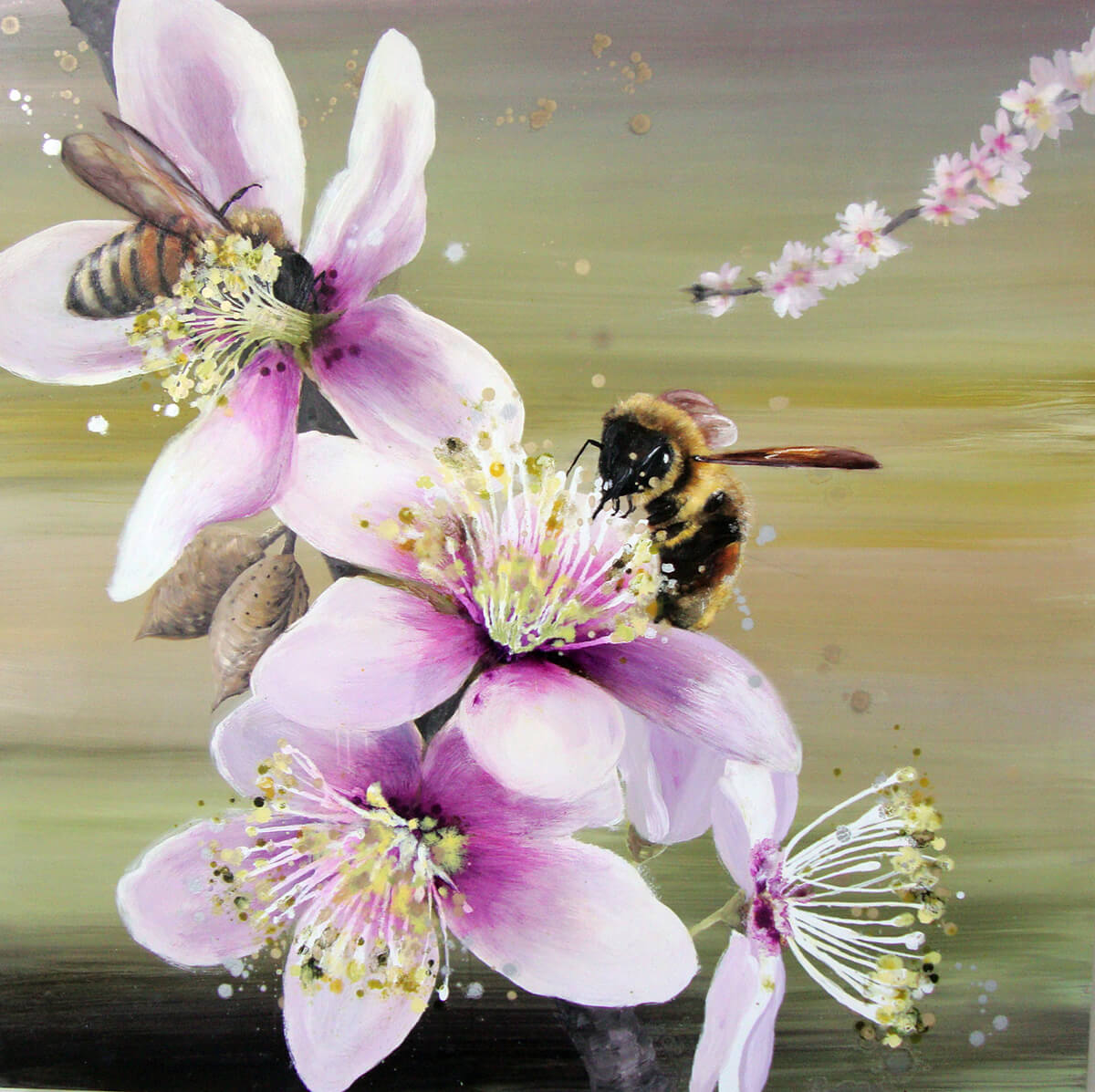 painting, Almond Pollination by Cara Enteles