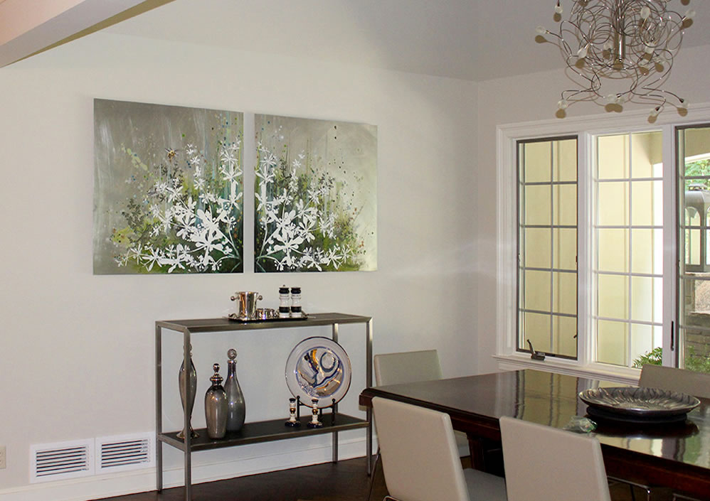 Possible Symmetry, commission for a private residence, diptych, 36 x 72 inches commission by Cara Enteles